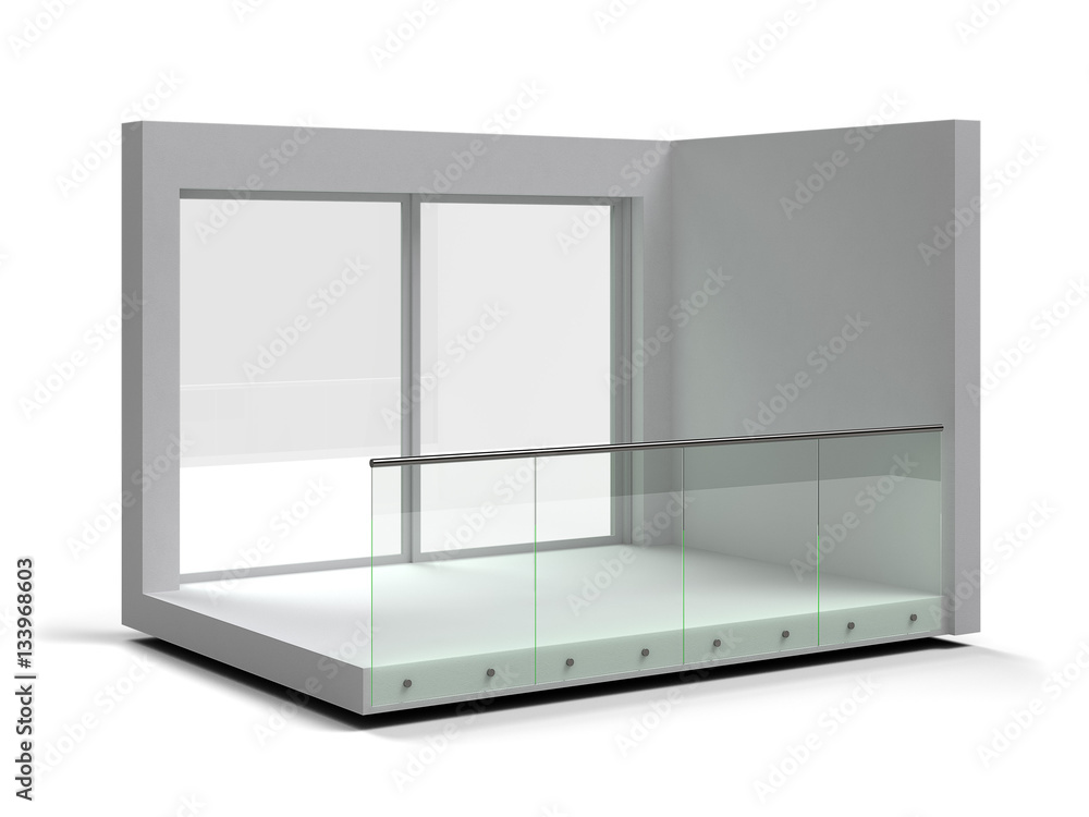 Aluminum frameless glass balustrade isolated. 3d rendering Aluminum frameless glass balustrade isolated. 3d rendering