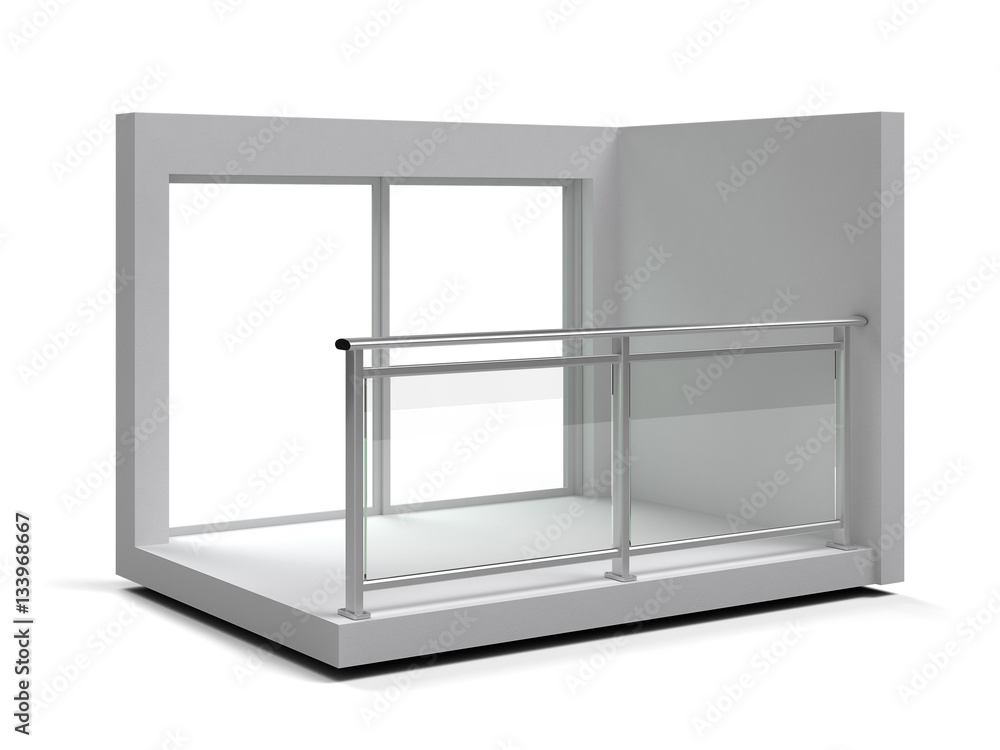 Aluminum frameless glass balustrade isolated. 3d rendering Aluminum frameless glass balustrade isolated. 3d rendering