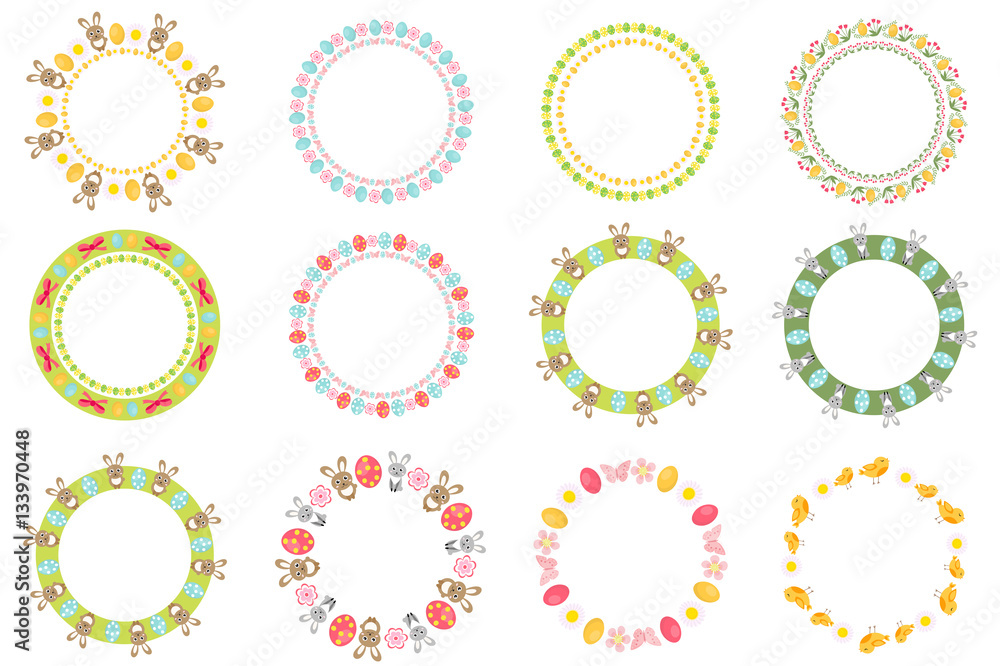 Easter round frame for your text set. Isolated on white background. Vector illustration Easter round frame for your text set. Isolated on white background. Vector illustration