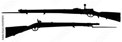Black silhouettes of historical military flintlocks