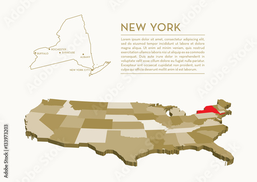 3D USA State map - NEW YORK