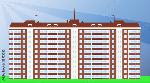 Typical serial block of flats day view. Vector illustration