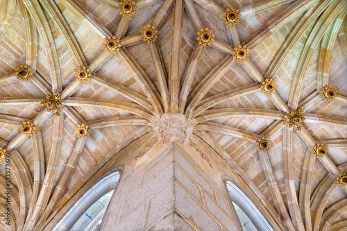 AVILA, SPAIN, APRIL - 18, 2016: The vault gothic atrium of church Real monasterio de Santo Tomas.
