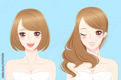 different hair style woman smile
