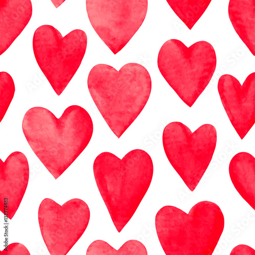 Beautiful Vector illustration Seamless pattern with red watercolor hearts.