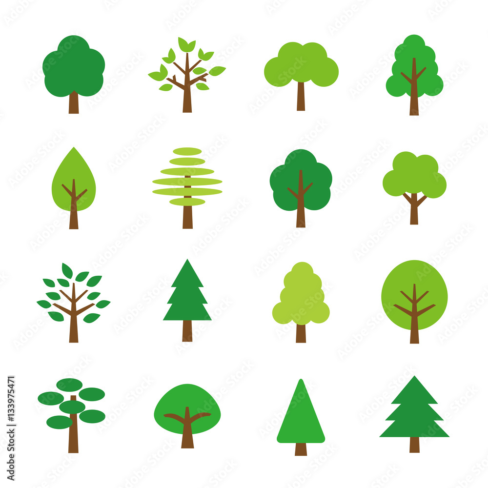 Obraz premium Zestaw ikon drzewa