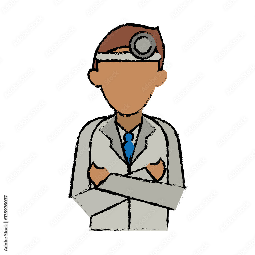 cartoon doctor crossed arms wearing head mirror medical consultation vector illustration