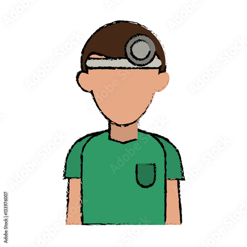 cartoon doctor with head mirror and green uniform surgeon vector illustration eps 10