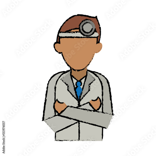cartoon doctor crossed arms wearing head mirror medical consultation vector illustration