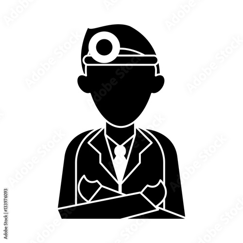 silhouette doctor crossed arms wearing head mirror medical consultation vector illustration