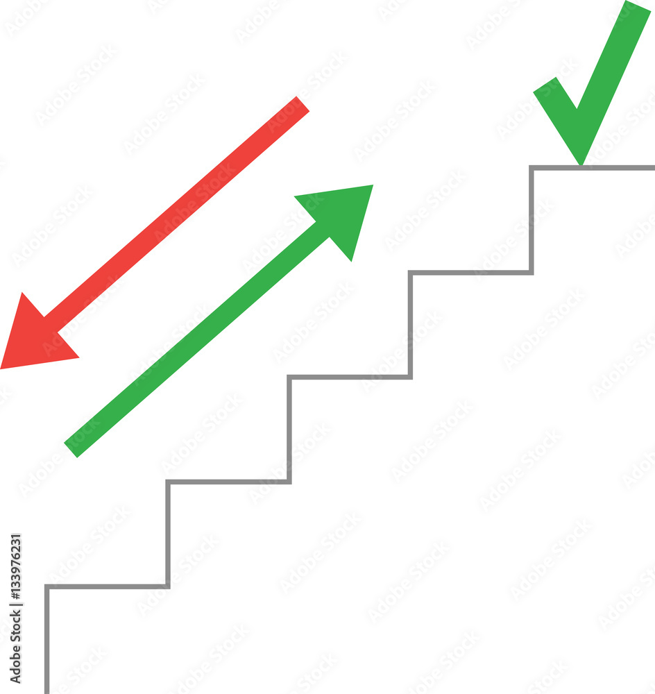 Vector line stairs with check mark and arrow up, down Vector line stairs with check mark and arrow up, down
