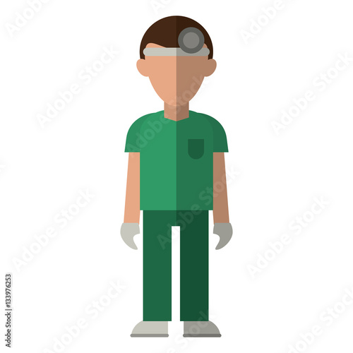 doctor with head mirror and green uniform surgeon vector illustration eps 10