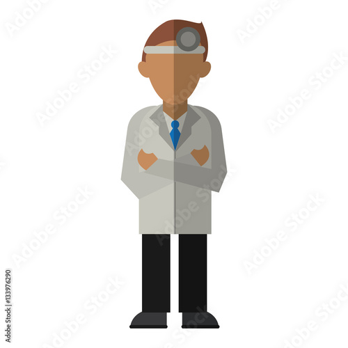doctor crossed arms wearing head mirror medical consultation vector illustration