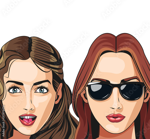 two girls young happy hairstyle sunglasses vector illustration eps 10