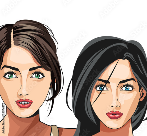 two gils beauty fashion model vector illustration eps 10