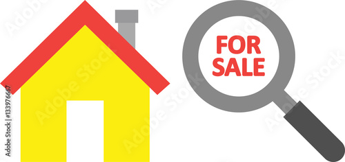 House with for sale inside magnifying glass