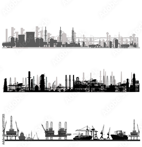 Vector illustration.Silhouette of an oil refinery