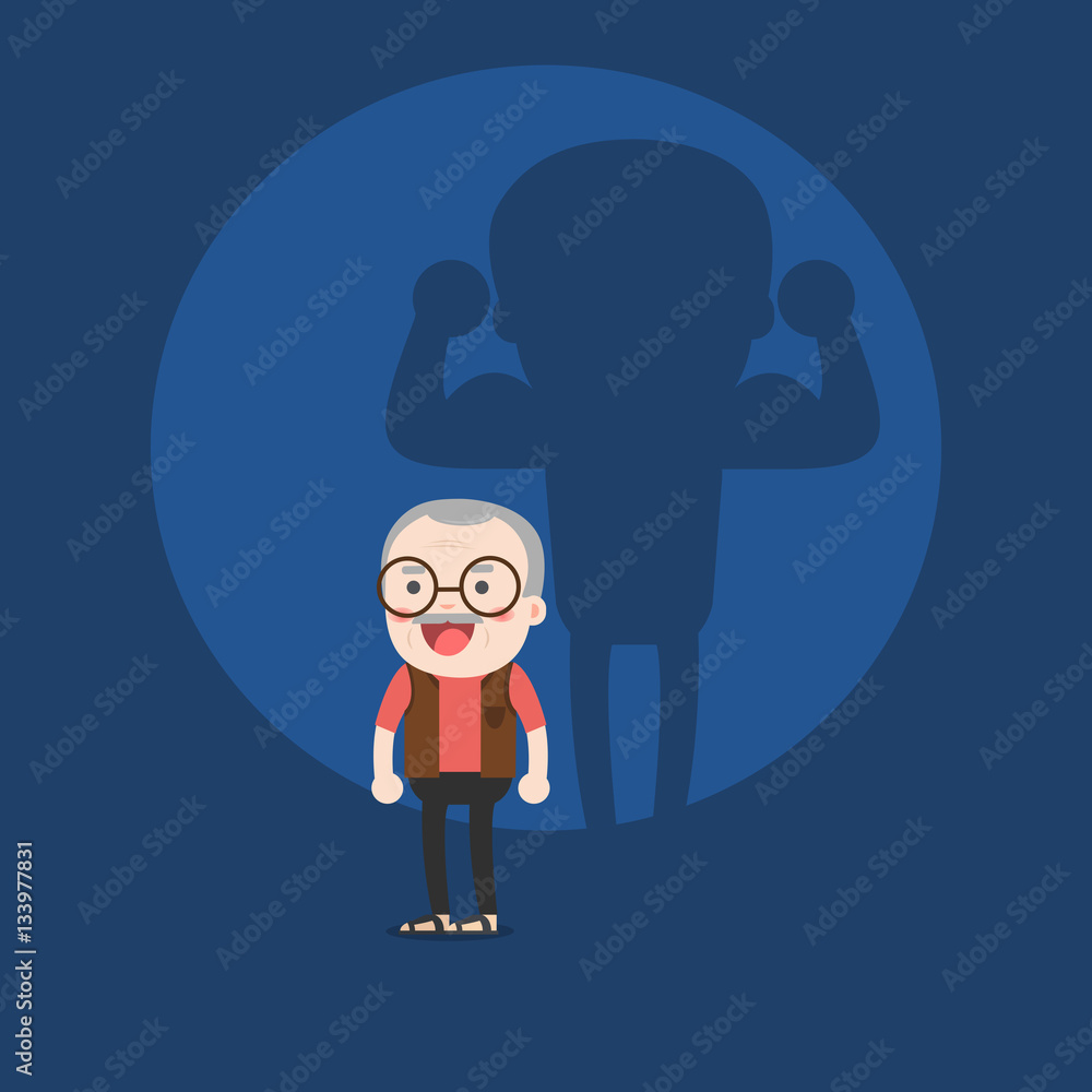 Illustration of old man and strong shadow on the wall. Illustration of old man and strong shadow on the wall.