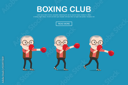 Vector illustration of old man with boxing gloves.