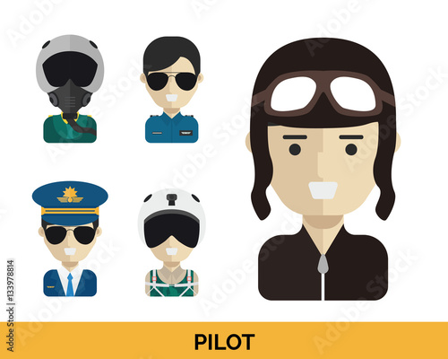 Modern Occupation People Avatar Set - Pilot Uniform