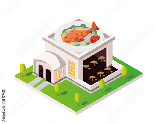 Modern Isometric Commercial Restaurant Building - Fish Lover Restaurant