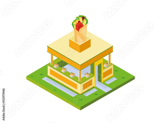 Modern Isometric Commercial Restaurant Building - Tacos Restaurant