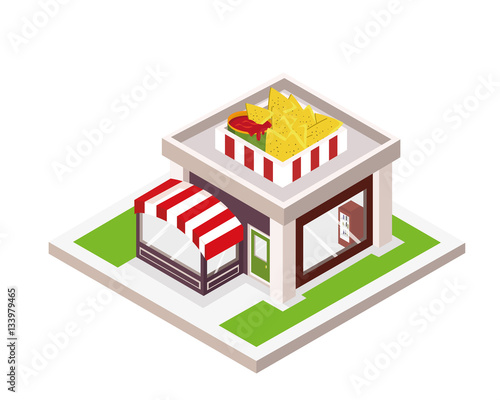 Modern Isometric Commercial Restaurant Building - Nachos Bar