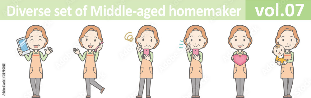 Diverse set of middle-aged homemaker, EPS10 vol.07 Diverse set of middle-aged homemaker, EPS10 vol.07