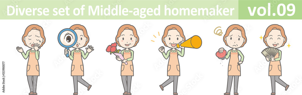 Diverse set of middle-aged homemaker, EPS10 vol.09 Diverse set of middle-aged homemaker, EPS10 vol.09