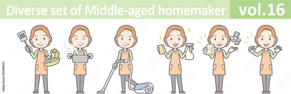 Diverse set of middle-aged homemaker, EPS10 vol.16 Diverse set of middle-aged homemaker, EPS10 vol.16