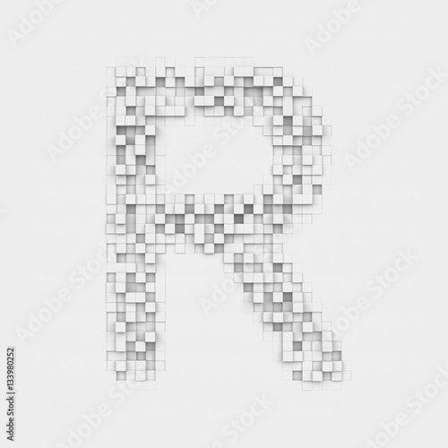 Rendering large letter R made up of white square uneven tiles