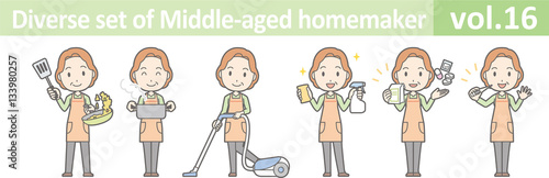 Diverse set of middle-aged homemaker, EPS10 vol.16