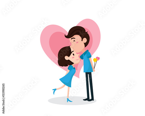 Romantic Valentine Couple Kissing Forehead Illustration