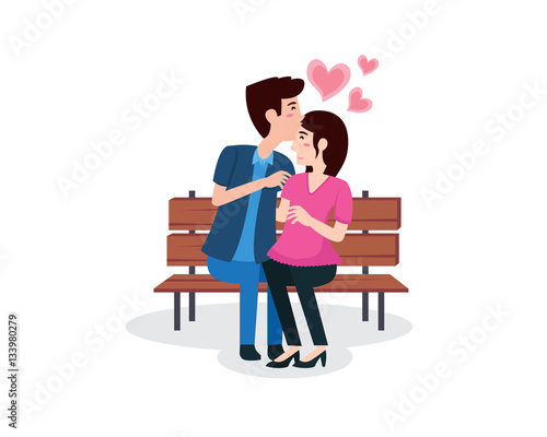 Romantic Valentine Couple Kissing Forehead Illustration