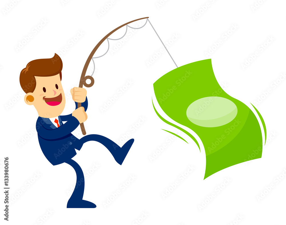 Businessman Catching Big Money With a Fishing Pole Stock Vector
