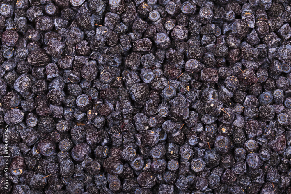 Dried blueberries in plate, close up Dried blueberries in plate, close up