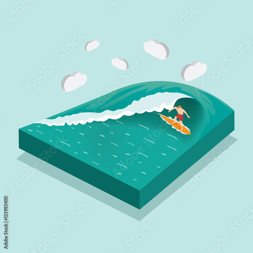 surfer having fun for surfing on blue ocean with isometric photo