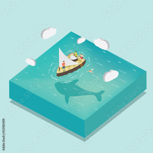 people having fun for sailing in the middle of sea with isometric