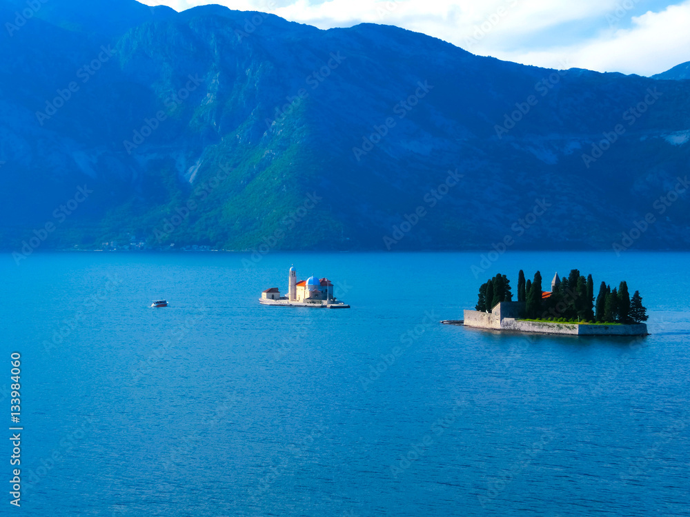 The two small islands at Boka Kotor bay in Montenegro