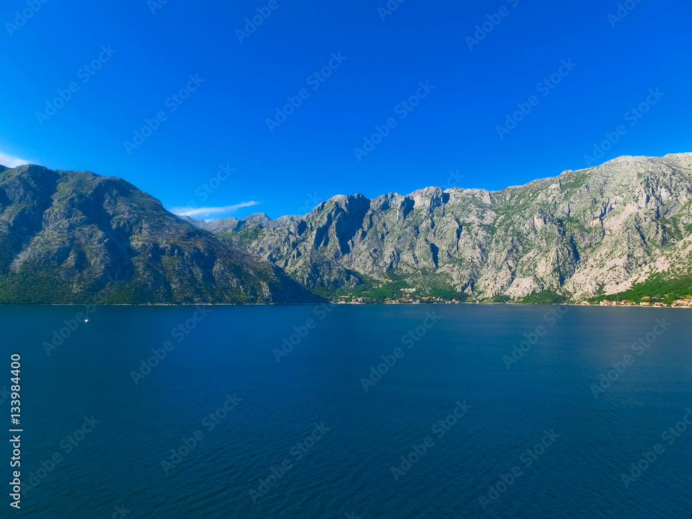 Fototapeta premium Village on coast of Boka Kotor bay in Montenegro