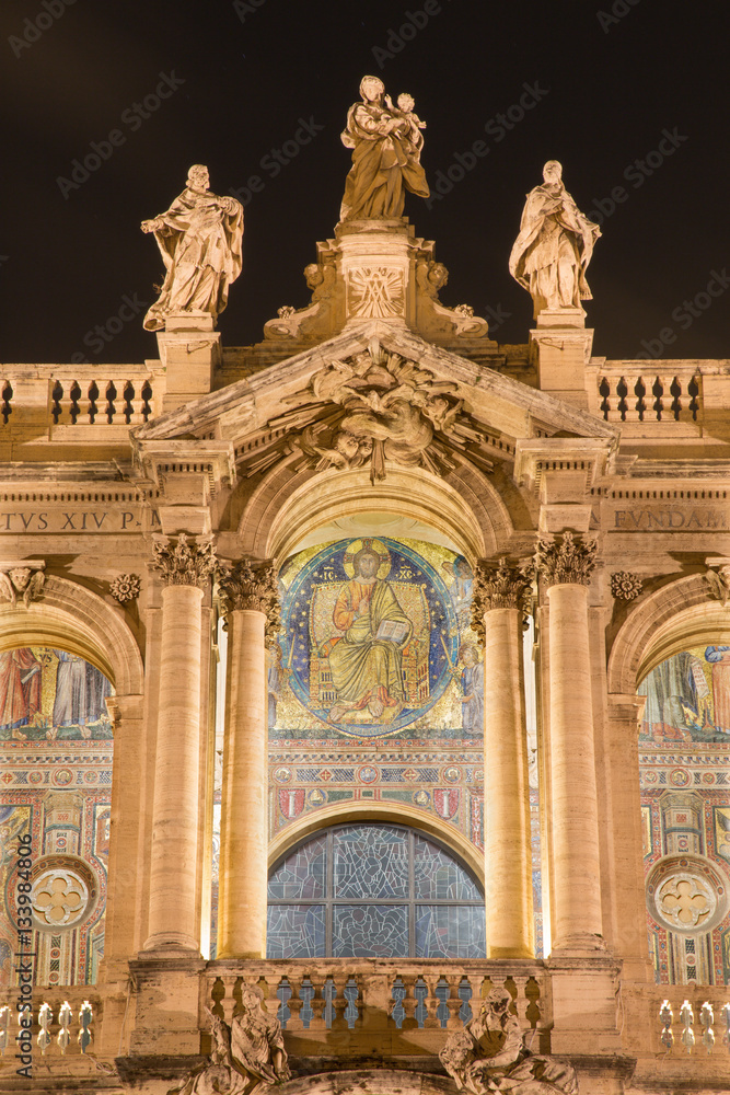 Rome - The detail of portal of Basilica Santa Maria Maggiore at night.
