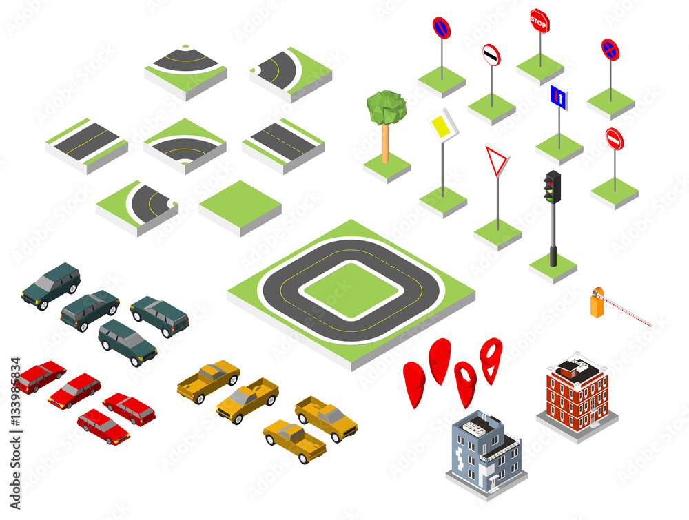 Set Isometric road and Vector Cars, Common road traffic regulatory ...