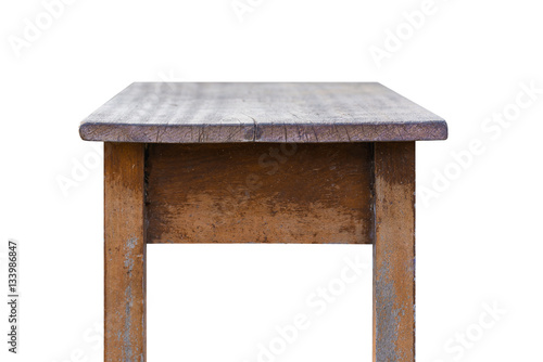 Empty top of wooden table isolated on white background.