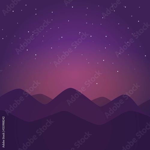 Night landscape with mountains. Vector illustration.