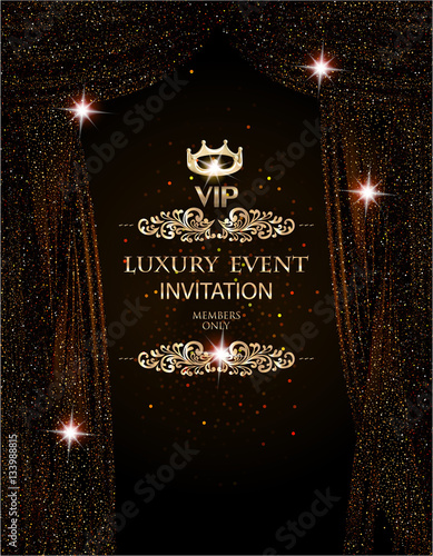 Luxury event elegant background with sparkling theater curtains. Vector illustration