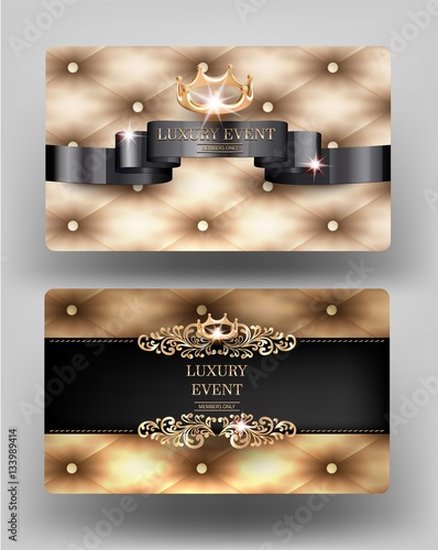 Luxury event elegant vintage cards with gold leather on the background. Vector illustration