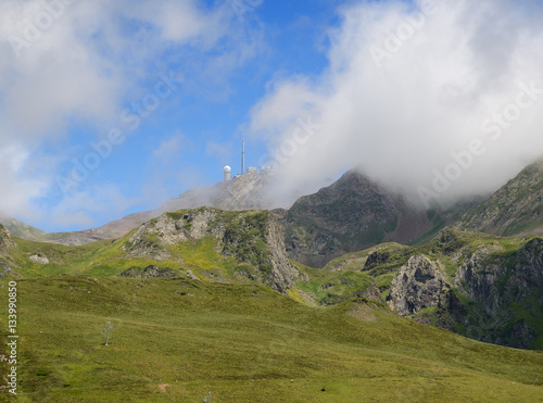 Summer mountains with an observatory in Pyrenees
