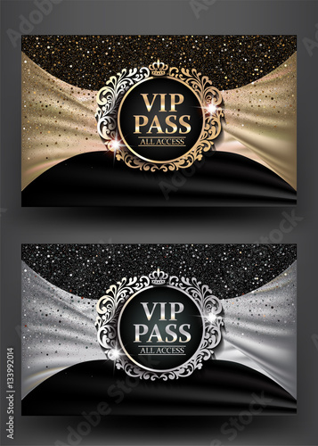 VIP PASS with vintage frame and fabric background. Vector illustration