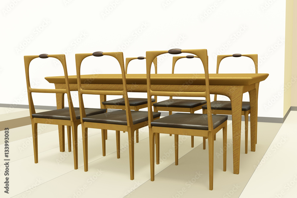 Table set of solid wood, 3d illustration Table set of solid wood, 3d illustration