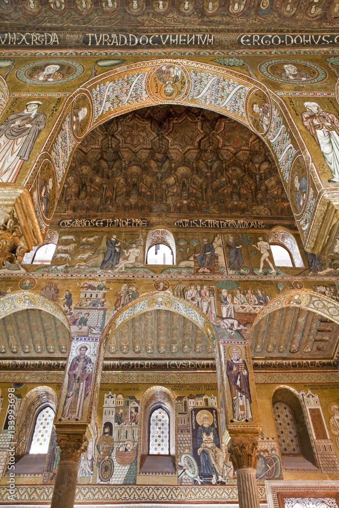 PALERMO - APRIL 8: Mosaic of Cappella Palatina - Palatine Chapel in Norman palace in style of Byzantine architecture from years 1132 - 1170 on April 8, 2013 in Palermo, Italy.